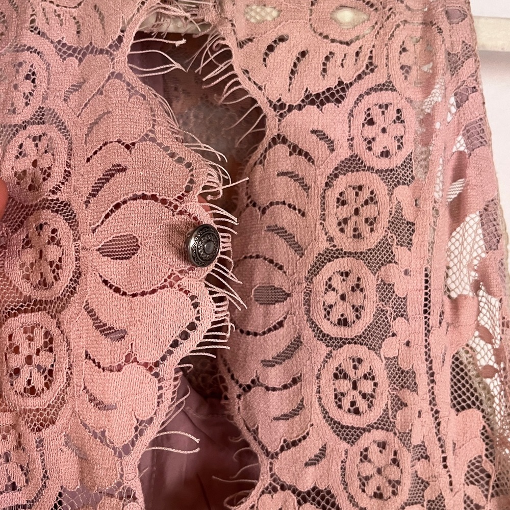 Free People Lace Mini Dress XS Lavender Beige Cottagecore Boho - Picture 7 of 8